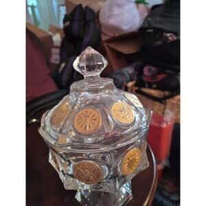 Vintage Fostoria 1886 Clear Coin Dot Pedestal Compote Candy Dish With Lid